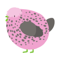 A pink and grey chicken with a speckle pattern