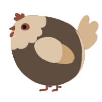 A bark and beige chicken with a head pattern