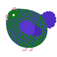 A leaf and indigo chicken with a lace pattern