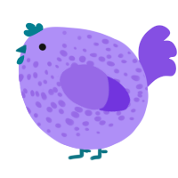 A lilac and blurple chicken with a speckle pattern