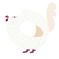 A white and cream chicken with a lace pattern