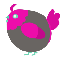 A grey and fuchsia chicken with a head pattern
