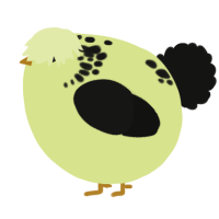 A lemon and black chicken with a neck-speckle pattern