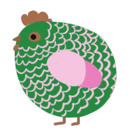 A viridian and pink chicken with a lace pattern