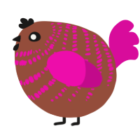 A russet and fuchsia chicken with a bar pattern