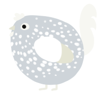 A mist and white chicken with a speckle pattern