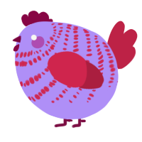A lilac and crimson chicken with a bar pattern