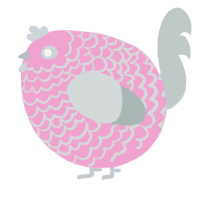 A pink and silver chicken with a lace pattern