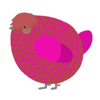 A red and fuchsia chicken with a lace pattern