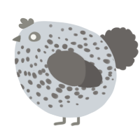 A mist and grey chicken with a speckle pattern