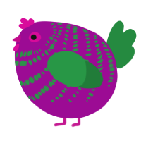 A plum and viridian chicken with a bar pattern