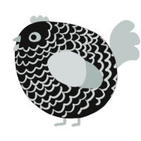 A black and silver chicken with a lace pattern