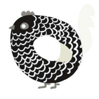 A sable and white chicken with a lace pattern