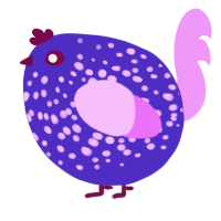 A indigo and lavender chicken with a speckle pattern