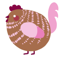 A brown and pink chicken with a bar pattern