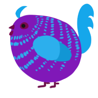 A violet and sky chicken with a bar pattern