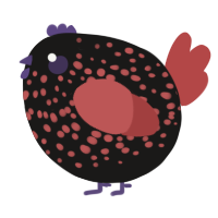 A sable and red chicken with a speckle pattern