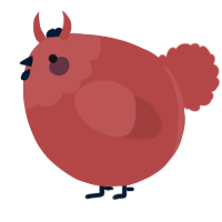 A red chicken with a head pattern