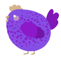 A blurple and violet chicken with a speckle pattern