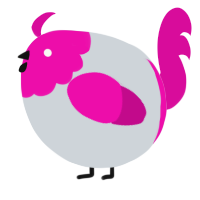 A mist and fuchsia chicken with a head pattern