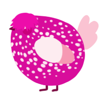 A fuchsia and rose chicken with a speckle pattern