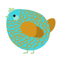 A aqua and ochre chicken with a lace pattern