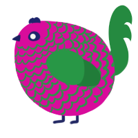 A fuchsia and viridian chicken with a lace pattern