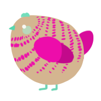 A beige and fuchsia chicken with a bar pattern