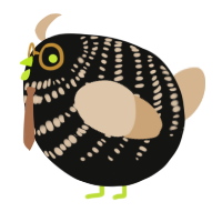 A black and beige chicken with a bar pattern