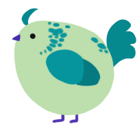 A gluppy and teal chicken with a neck-speckle pattern