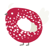 A crimson and white chicken with a speckle pattern