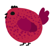A crimson and maroon chicken with a speckle pattern