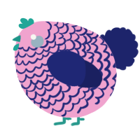 A pink and navy chicken with a lace pattern