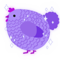 A lilac and blurple chicken with a lace pattern