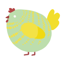 A gluppy and yellow chicken with a bar pattern