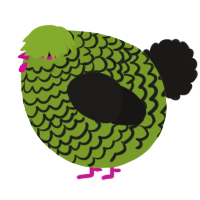 A chartreuse and sable chicken with a lace pattern