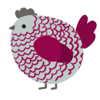 A silver and maroon chicken with a lace pattern