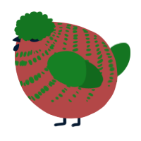A red and leaf chicken with a bar pattern