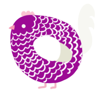A plum and white chicken with a lace pattern