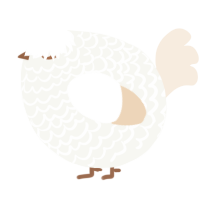 A white and cream chicken with a lace pattern