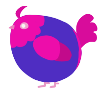 A indigo and fuchsia chicken with a head pattern