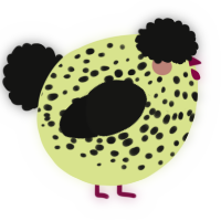 A lemon and black chicken with a speckle pattern