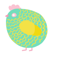 A mint and yellow chicken with a lace pattern