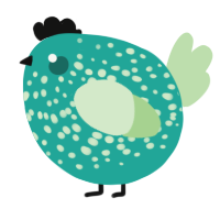 A turquoise and gluppy chicken with a speckle pattern