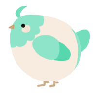 A cream and mint chicken with a head pattern