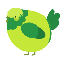 A lime and viridian chicken with a head pattern