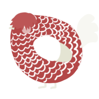 A red and white chicken with a lace pattern
