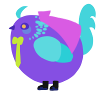 A blurple and aqua chicken with a neck-speckle pattern