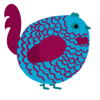 A cerulean and maroon chicken with a lace pattern
