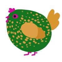 A leaf and orange chicken with a speckle pattern